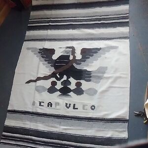 Eagle Motif Woven Throw Blanket in Black, Gray & White